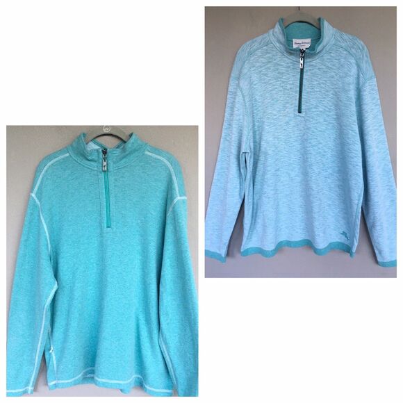 Tommy Bahama Sweater Mens L Blue Green 1/4 Zip Reversible Pullover Sweatshirt - Picture 1 of 15